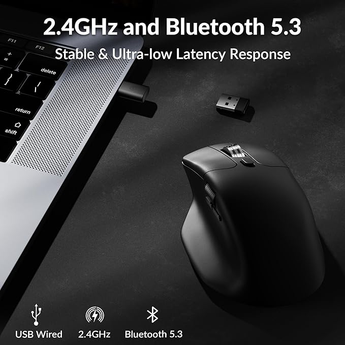 Keychron M6 Silent Wireless Gaming Mouse, 1000Hz, Bluetooth 5.3/2.4GHz/Wired, PixArt 3395 Sensor (26K DPI), 86g, On-Board Memory Profiles for Plug & Play, Programmable for Mac/Windows/Linux – Black