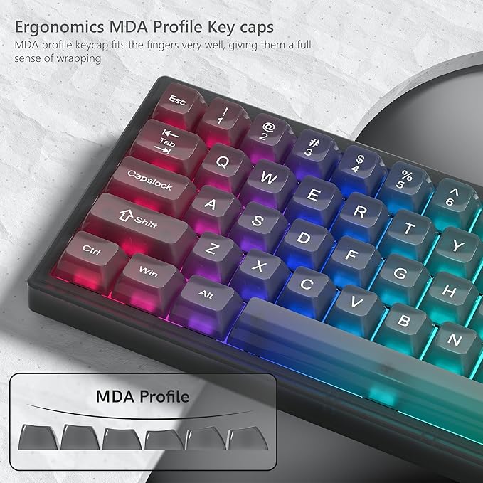 Womier Keyboard Keycaps Jelly, Black Keycaps Clear 60 65 75 100 Percent, Transparent Cute Custom Key Cap Set for Cherry MX, Kailh, Outemu, Gateron Mechanical Keyboards(MDA Profile)