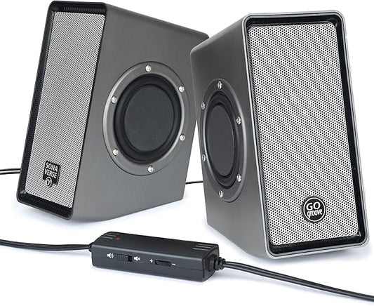 GOgroove Computer Speakers for Desktop PC, USB Powered Plug and Play 3.5mm AUX, Compact Design, Volume Knob, Sound for Office, Business & School, Works with Windows & Mac, Laptop/Desktop/Projector