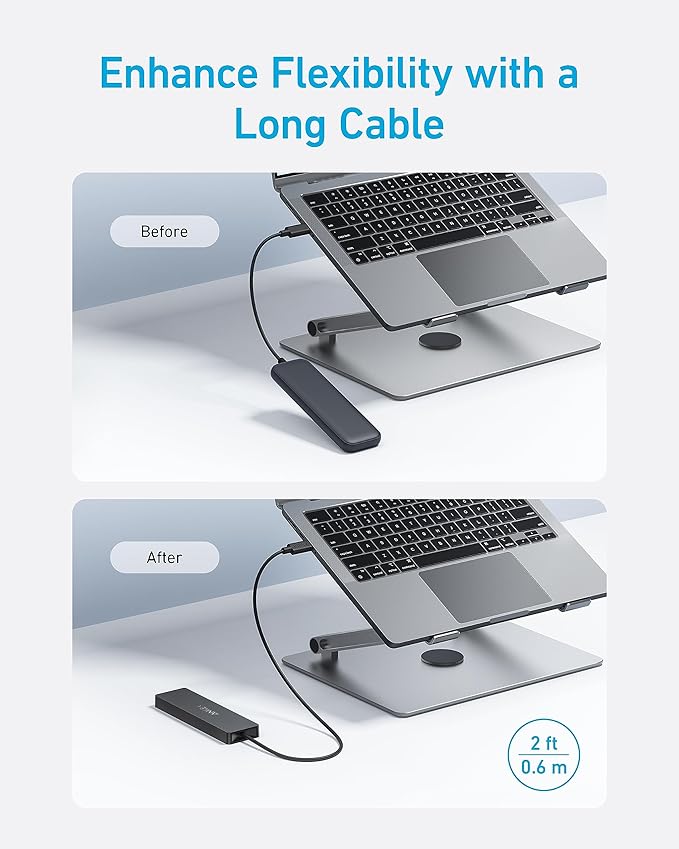 Anker USB C Hub 4 Ports, Multiple USB 3.0 Hub with 5Gbps Data Transfer, Extender for Type C Port Laptop, PC, Desktop and More (2 ft USB-C Connector, Charging Not Supported)