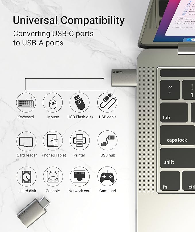 Syntech USB C to USB Adapter, 10Gbps USB3.2 Gen 2 Fit Side by Side, Type C Male to A 3.2 Female Adapter Compatible with iPhone 17e 17 Pro Max/iPad/iMac/MacBook Pro & Thunderbolt 4/3 Devices, Starlight