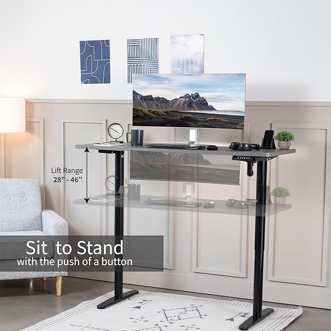 VIVO Electric Single Motor Standing Desk Frame for 41 to 74 in Table Tops, Memory Height Adjustment, Frame Only, Black, DESK-E151EB