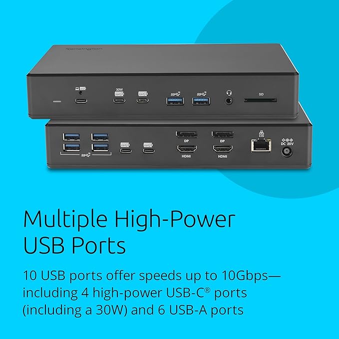 Kensington SD4880P USB-C 4k Quad Monitor Docking Station, 6 x USB-A & 4 x USB-C, 2Gbps Ethernet, 100W PD, Audio Jack, 2xDisplayPort, 2xHDMI, SD Card Reader, for Windows Laptops (K34113NA)