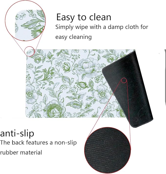 Sage Green Chinoiserie Mouse Pad,Sage Green Floral Desk Mat,XL Large Greens Floral Preppy Trendy Mouse Pad,Girly Gaming Mousepad,Girly Laptop Desk Mat for Dorm Home Office,23.6x11.8 Inch