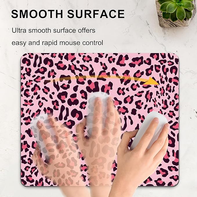 Leopard Mouse Pad Hot Pink Black Aesthetic Mousepad Cheetah Print Desk Laptop Women Girly Computer Gaming Office Cute Small Square Wireless Fashion Accessories Mat Large Desktop Travel