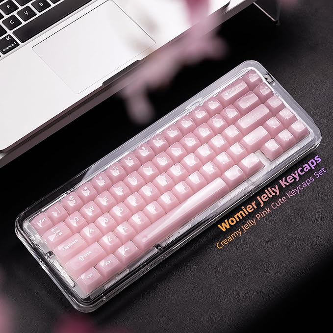 Womier Keyboard Keycaps Jelly, Clear Cute Keycaps, Transparent Pink Custom Key Cap 60 65 75 100 Percent for Cherry MX, Kailh, Outemu, Gateron Mechanical Keyboards(MDA Profile)