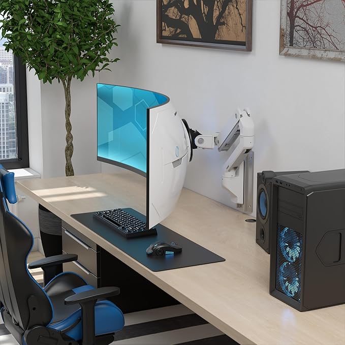 Ergotron – HX VHD Premium Heavy Duty Gaming Monitor Arm, Single Monitor Wall Mount – for 1000R Curved Ultrawide Monitors Up to 57 Inches, 9-14 Inches Depth, VESA 75x75mm or 100x100mm – White