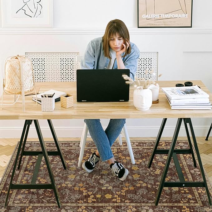 chakme Office Chair Mat for Hardwood Floor, 48"x36" Easy Glide Computer Desk Mat Protector for Rolling Chair Under Desk Rug Nonslip Backing, Machine Wash, (Floral)