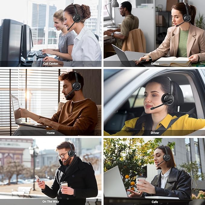 LEVN Wireless Headset 5.2, Wireless Headset with Mic for Work with(Noise Cancelling),Bluetooth Headphones for Work from Home/Office/PC/Computer/Center(Black)
