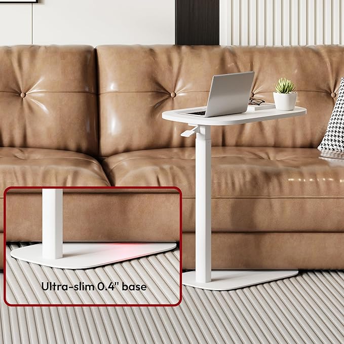SANODESK Small Standing Desk Pneumatic Height Adjustable Sit Stand Laptop Desk Overbed Table Computer Cart for Home Office Workstations (23.6" W x 13.8" D, White)