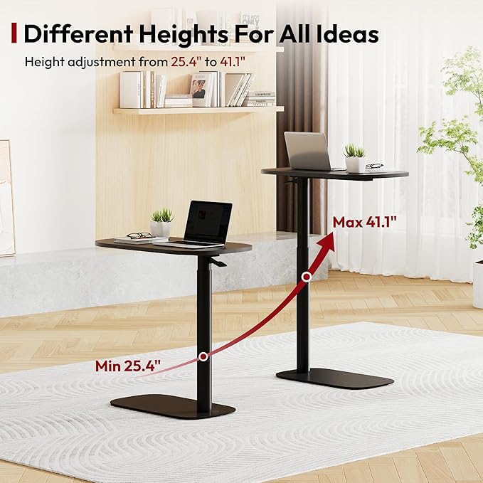 SANODESK Small Standing Desk Pneumatic Height Adjustable Sit Stand Laptop Desk Overbed Table Computer Cart for Home Office Workstations (23.6" W x 13.8" D, Black)