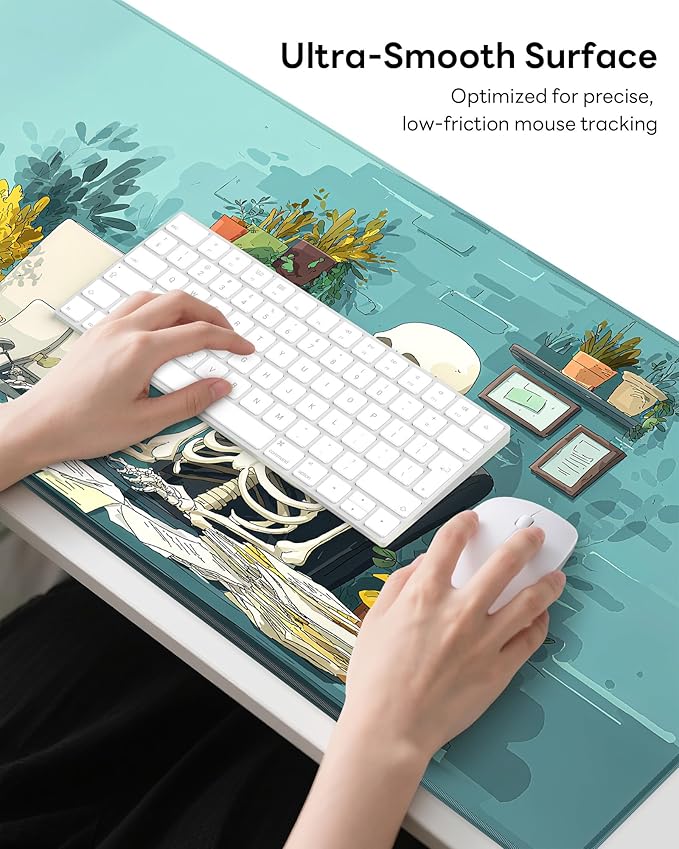 XL Gaming Mouse Pad, 31.5x15.7'' Large Desk Mat with Anti-Slip Rubber Base & Stitched Edges for Gaming, Office, Home, Office Skeleton
