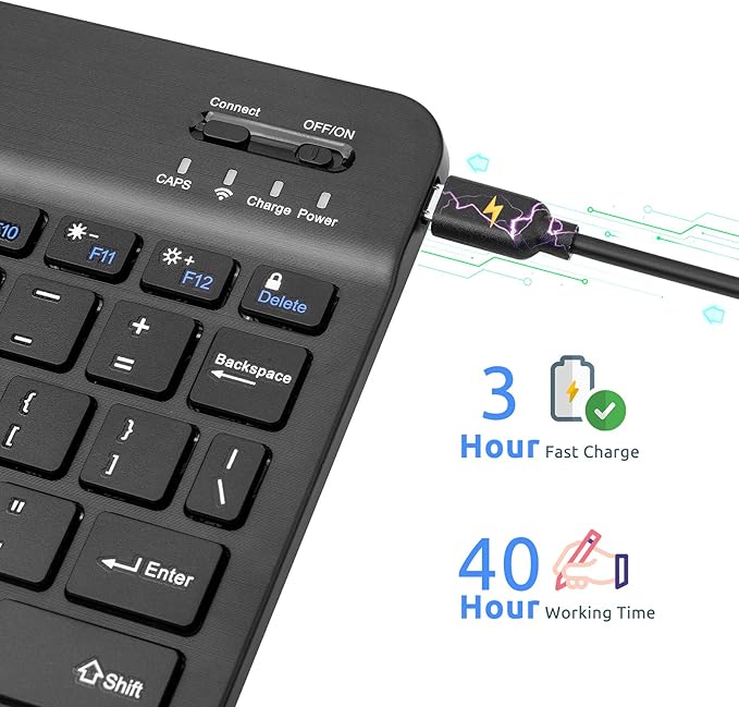 Amazon Fire HD 10/11/8 Wireless Keyboard,Universal Slim Portable Bluetooth Keyboard Compatible with Amazon Fire HD 10/11/8 with Built in Rechargeable Battery (10 Inch Black)