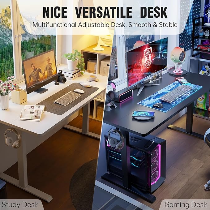 Veken 63x27.6 Inch Large Electric Standing Desk, Heights Adjustable,Sit to Stand Up, Work Home Office Computer Table for Walking Pad, Wooden Desktop Desks, Black