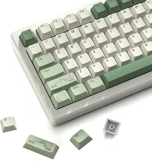 dagaladoo Matcha Green Keycaps PBT,dye Sublimation keycaps 60% 65% 100%, Spring Tea Custom Keycap Set, Cherry Profile Keyboard caps for 60% 65% 75% 100% TKL US Layout Mechanical Keyboard（134keys