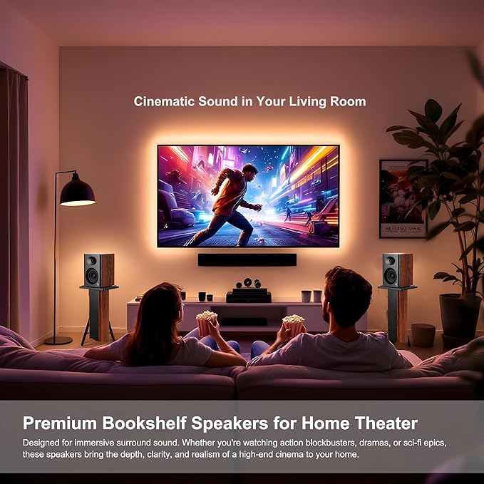 Computer Speakers for Desktop PC, 4 inches 80 Watts Computer Speaker with Bass, HiFi Audio for Gaming, Monitors, Laptop, TV, Gaming & Record Player, Gifts, Walnut Pair