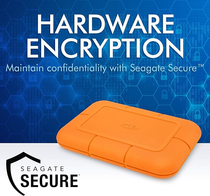LaCie Rugged SSD 2TB Solid State Drive — USB-C USB 3.2 NVMe speeds up to 1050MB/s, IP67 Water Resistant, 3m Drop resistant, Encryption, 5-year Warranty with Data Recovery, 1 Mo Adobe CC (STHR2000800)
