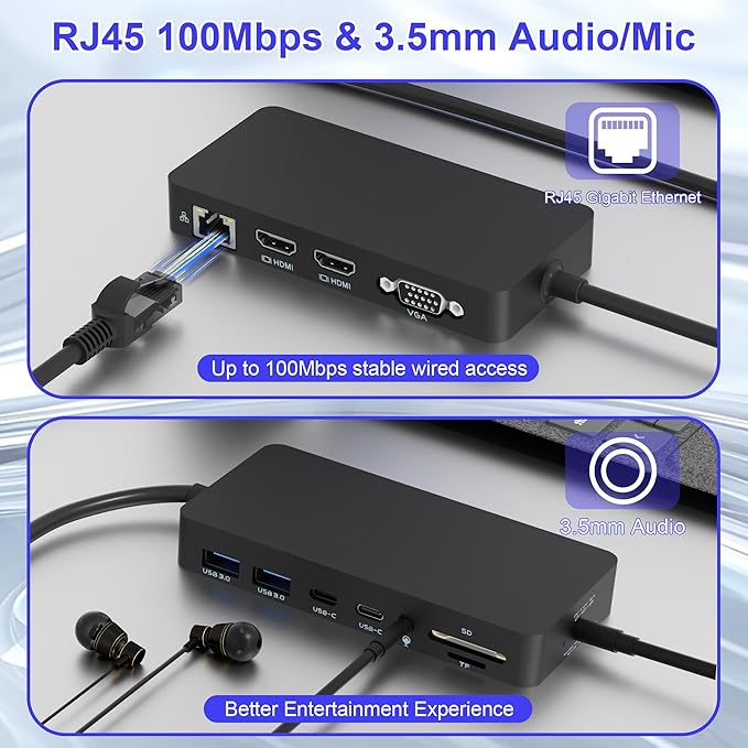 12 in 1 New Surface Docking Stationg, Triple Displays VGA + Dual 4k@30hz HDMI, Surface Dock for Surface Pro 11/10/9/8/X/7/6/5/4/3, Surface Laptop, Surface Laptop Go, Surface Go Dock, Surface Book Dock