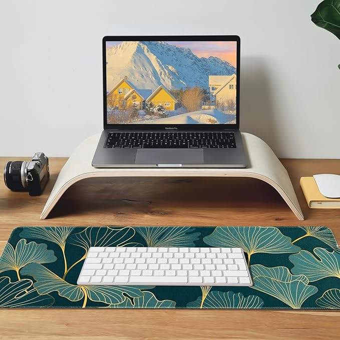 Spring Desk Mat,Large Gaming Mouse Pad for Desk,Non-Slip Rubber Base Desktop Protector Mat,Gold Line Leaves Mouse Pad for Keyboard, Laptop & Computer, 31.5 x 11.8 Inch