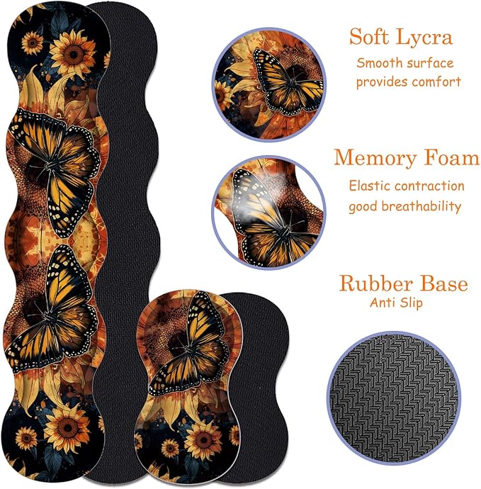 Large Gaming Mouse Pad + Keyboard Wrist Rest + Wrist Support + Coaster Set, Memory Foam Ergonomic for Easy Typing, XXL Extended Gaming Mouse Pad Table Pad - Sunflower and Butterfly