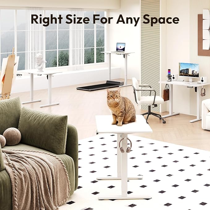 Electric Standing Desk,32x24 Inches Adjustable Height Stand up Desk, Sit Stand Home Office Desk with Splice Board, 3 Preset Heights,Equipped with Hooks,Ergonomic Computer Desk Workstation，White