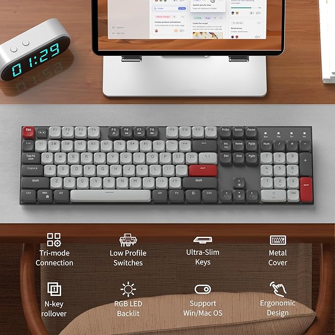 MageGee Wireless Mechanical Keyboard Moon104 RGB Backlight Triple Mode 2.4GHz/BT/USB-C Wired Office Keyboard for Computer/Desktop/PC/Laptop/Surface/Smart TV and Windows 10/8/ 7