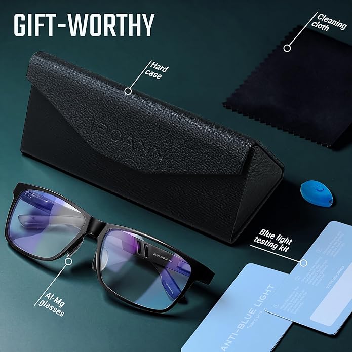 IBOANN Blue Light Glasses for Men - Lightweight Al-Mg Metal, Gaming Computer Blocking Glasses, Eye Protection Anti Eyestrain