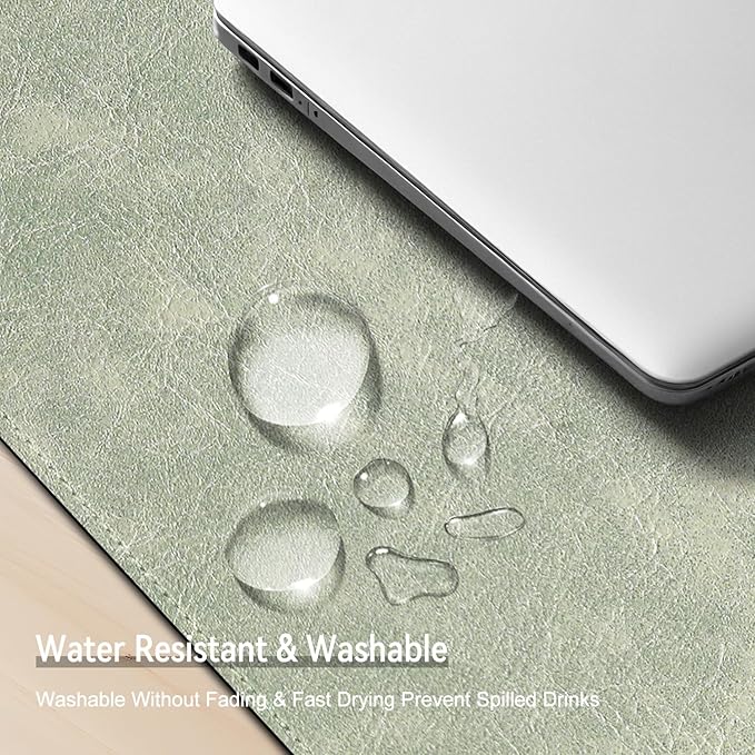 Imitation Crazy Horse Leather Desk Mat - Waterproof Desk Pad - Ideal for Large Mouse Pad and Desk Mats on Top of Desks (Light Green+White, 33"*13")