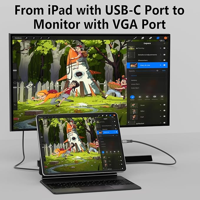 USB C to VGA Cable 4 FT, USB Type-C to VGA Adapter Cord, (Thunderbolt 3/4) Compatible with iPhone 17/16/15 Series, MacBook Pro/Air, iPad Pro, iMac, Galaxy S24, XPS, Surface Book 3 and More, Black