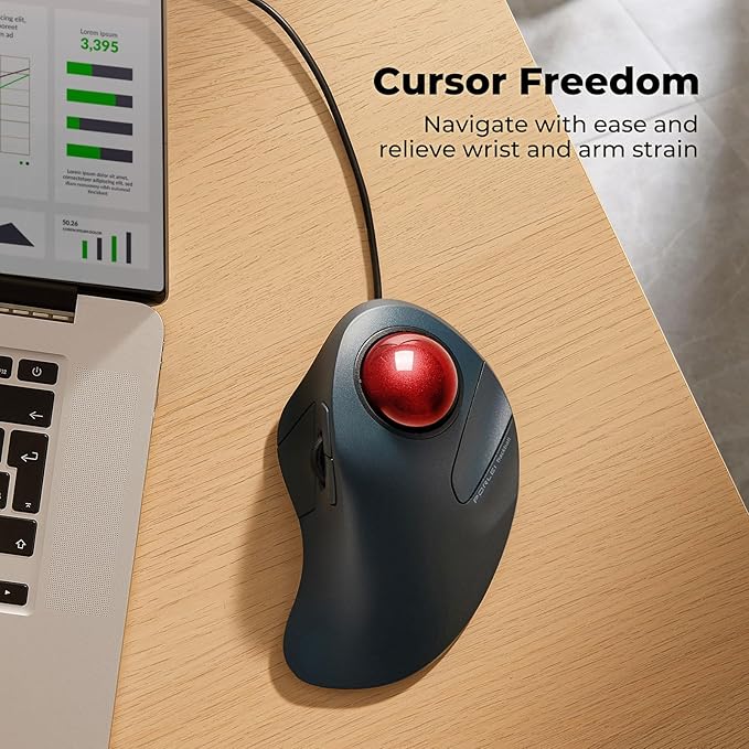 Wired Trackball Mouse for Large Hands, Ergonomic Design Reduces Wrist & Muscle Strain, Precision Tracking with Easy Index Finger Control, Compatible with PC, Laptop, Windows, Mac, Red