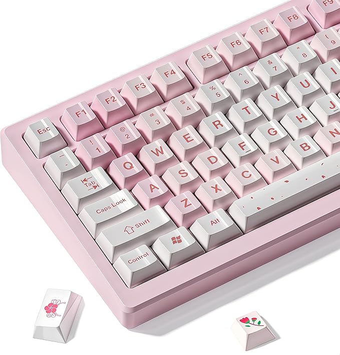 dagaladoo Pink keycaps pbt,Custom Keycaps 60 75 100 Percent Cute Set,Ceramic Coating Glossy Keyboard Key caps,Cherry Profile Key Cap for Cherry Gateron MX Mechanical Keyboard(Cherry Blossom)