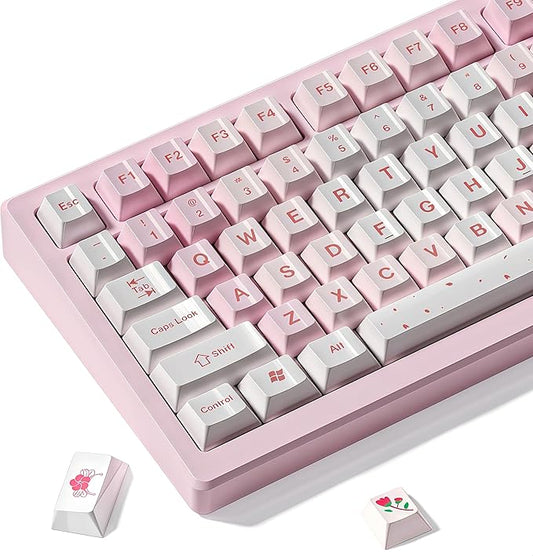 dagaladoo Pink keycaps pbt,Custom Keycaps 60 75 100 Percent Cute Set,Ceramic Coating Glossy Keyboard Key caps,Cherry Profile Key Cap for Cherry Gateron MX Mechanical Keyboard(Cherry Blossom)