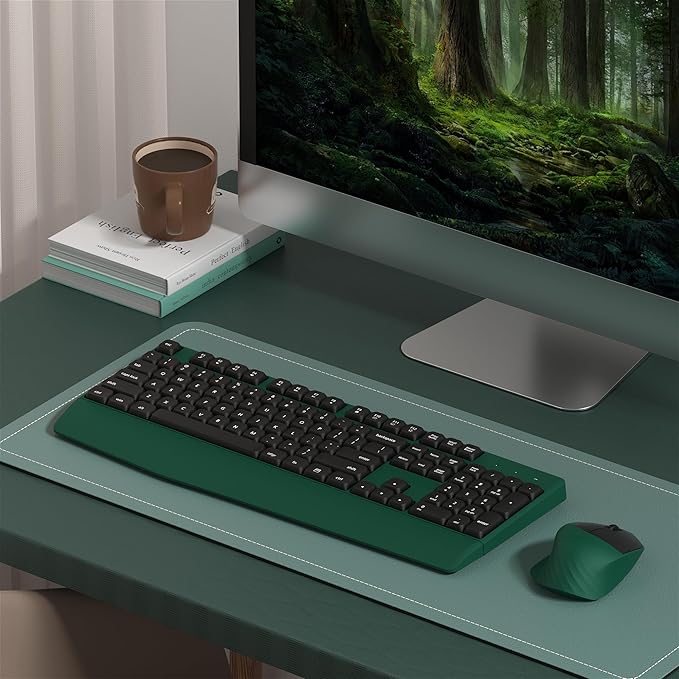 Wireless Keyboard and Mouse Combo, Full-Sized 104 Keys 2.4GHz Wireless Keyboard with Palm Rest and Wireless Mouse for Windows, Mac OS PC/Computer/Laptops/Desktops(Green)