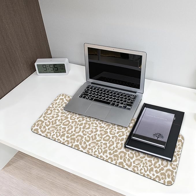 Gaming Mouse Pad with Non-Slip Base, Cute Mouse Mat with Stitched Edges for Keyboard and Mouse, Large Anime Mousepad for Computer, 31.5 x 11.8 inches (Leopard Print)