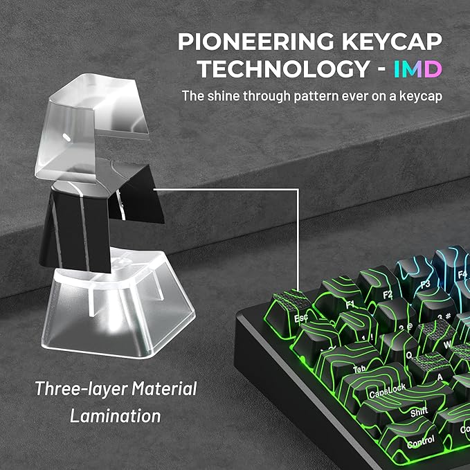 HITIME XVX Shine Through Keycaps w/IMD Tech, Custom Topographic Keycaps 60 75 100 Percent, Black Key Cap Set Lines Backlit, OEM Profile Side Printed for Keyboards