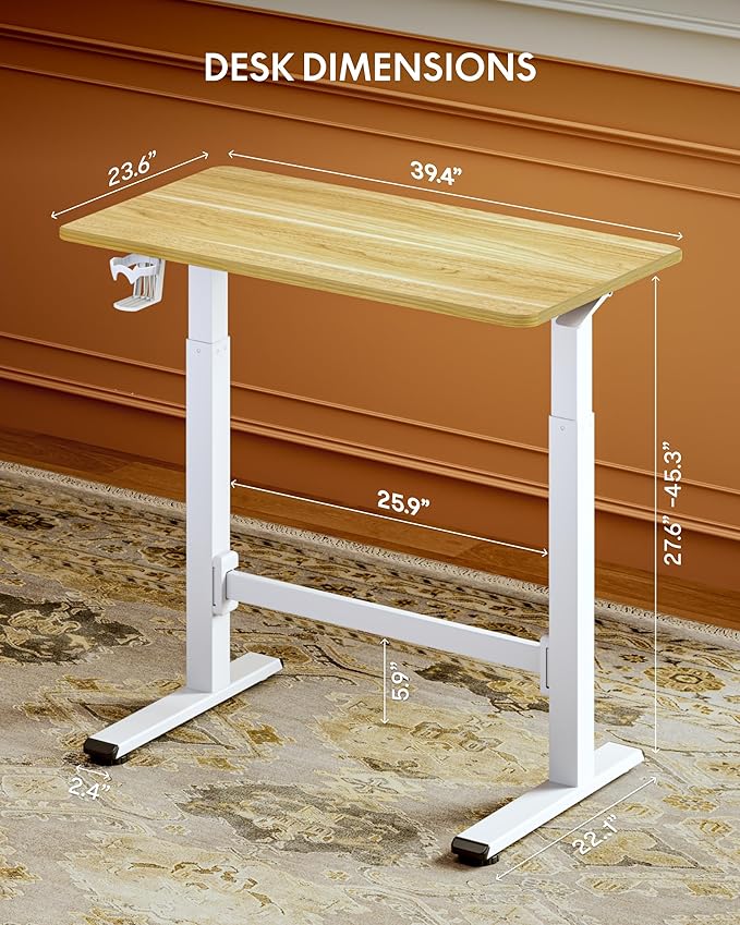 FLEXISPOT H7 Plus Gas Spring Adjustable Standing Desk, Mobile Rolling Sit-Stand Workstation with Wheel, Cordless Stand Up Desk for Small Room & Home Office 40" One-Piece Desktop Maple,height 27.6"–45"