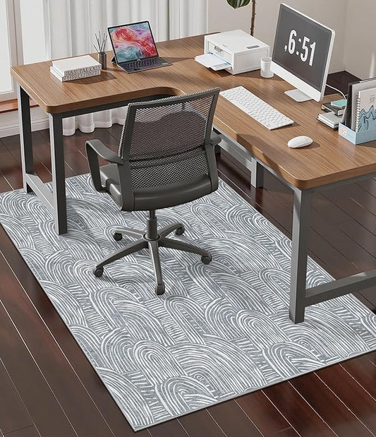 chakme Office Chair Mat for Hardwood Floor, 48"x36" Easy Glide Computer Desk Mat Protector for Rolling Chair Under Desk Rug Nonslip Backing, Machine Wash, (Arc)