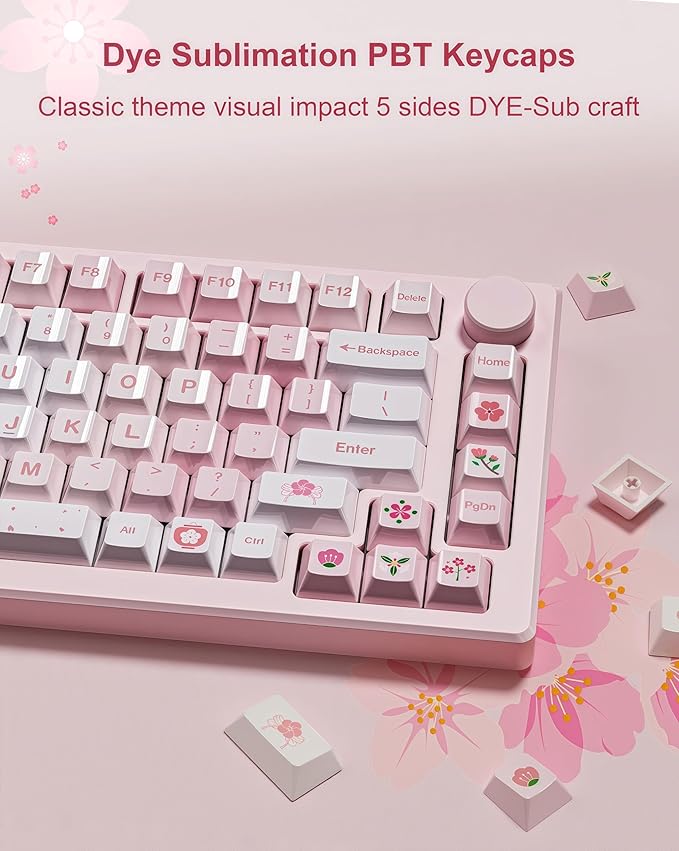 dagaladoo Pink keycaps pbt,Custom Keycaps 60 75 100 Percent Cute Set,Ceramic Coating Glossy Keyboard Key caps,Cherry Profile Key Cap for Cherry Gateron MX Mechanical Keyboard(Cherry Blossom)