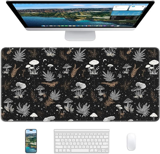 XL Gaming Mouse Pad, 31.5x15.7'' Large Desk Mat with Anti-Slip Rubber Base & Stitched Edges for Gaming, Office, Home, Black Art