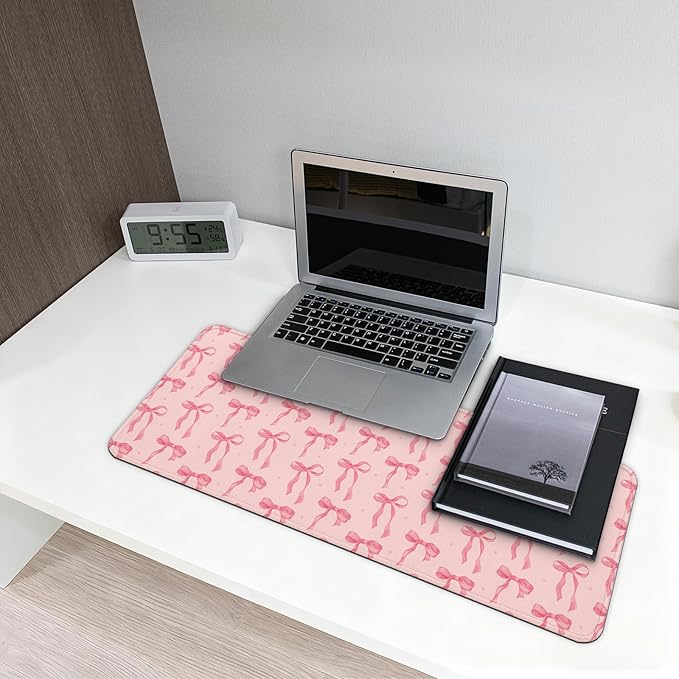Large Computer Mouse Pad with Non-Slip Base for Desktop, Cute Gaming Mouse Mat with Stitched Edges, Long Extended Anime Mousepad for Laptop, 31.5 x 11.8 inches (Pink Bows)