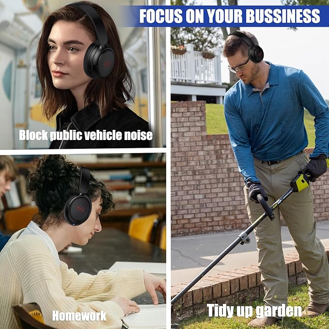 ANC Wireless Headphones with Case, Active Noise Canceling Over Ear Bluetooth Headset with Mic, Deep Bass Lightweight Cordless Headphone for iPhone 17 Air 16 Pro Max S26 S25 Travel Home Office TV