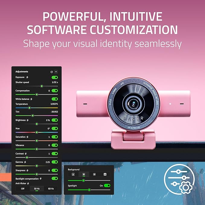 Razer Kiyo V2 Streaming Webcam: 4K 30 FPS, 1080p 60 FPS - AI Powered Auto-Framing - Built-in Microphone - Ultrawide Angle Lens - Privacy Cover - Works with OBS, Xsplit, Discord, Zoom, Teams - Pink