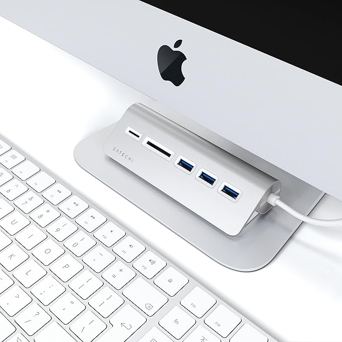 Satechi USB C Hub for Desktop, USB C Hub with 3 USB-A 3.0 Data Ports, Micro/SD Card Readers, USBC Hub for MacBook Air/Pro M5/M4, Dell, HP, Surface, Lenovo - Silver