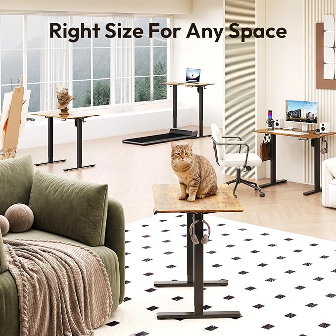 Electric Standing Desk,32x24 Inches Adjustable Height Stand up Desk, Sit Stand Home Office Desk with Splice Board, 3 Preset Heights,Equipped with Hooks,Ergonomic Computer Desk Workstation，Brown