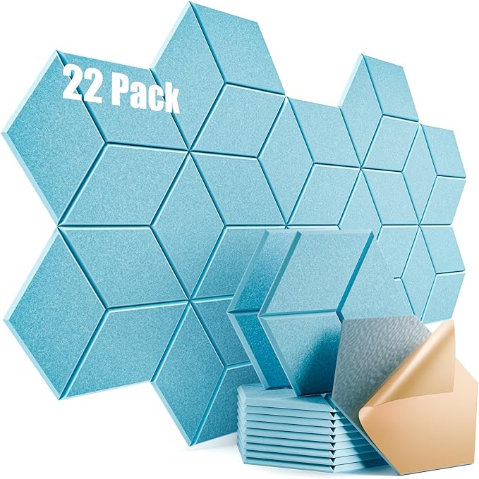 22 Pack Self-Adhesive Acoustic Panels 12" X 10" X 0.4" - Sound Proof Foam Panels with High Density, Y-Lined Design, Flame Resistant, Absorb Noise and Eliminate Echoes(Light Blue)