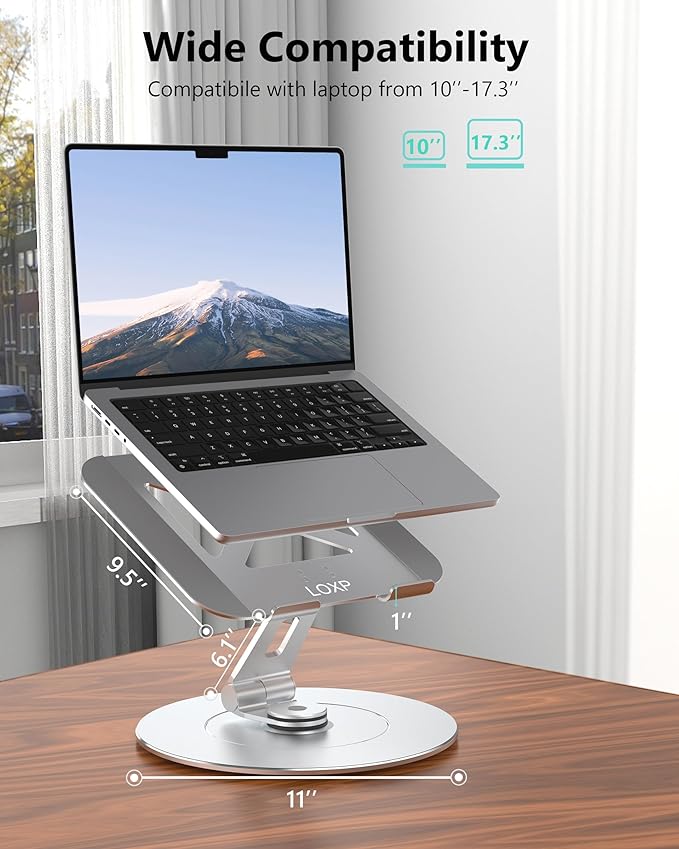 Laptop Stand with Phone Holder, Adjustable Laptop Stand, Aluminum Computer Mount Holder, Ergonomics Laptop Riser for Desk, Printer Stand Fits MacBook, up to 17.3" All Notebooks Silver