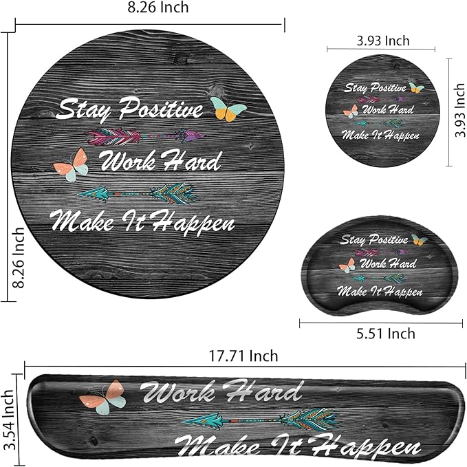 Stay Positive Mouse Pad with Wrist Support Inspirational Mousepad Memory Foam Keyboard Wrist Rest Ergonomic Mouse Mat Work Hard and Make It Happen Carpal Tunnel Typing Pain Relief Non-Slip Base