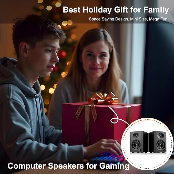 Computer Speakers for Desktop PC - 60W Bluetooth Stereo Sound with Bass, Active Powered Speakers for Home Audio, Monitor, Laptop, Gaming & TV, (Black Pair)