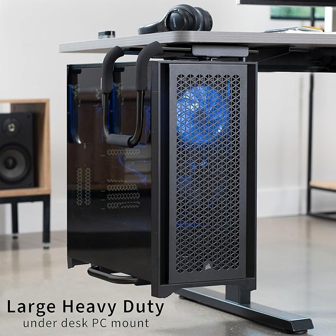 VIVO X-Large Heavy Duty Adjustable Under-Desk Mount, Home and Office Computer CPU Tower Stand with Secure Locking, Holds up to 66 lbs, Black, MOUNT-PC04B-L