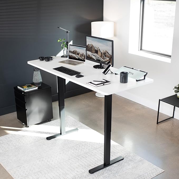 VIVO Electric 71 x 30 inch Stand Up Desk, Height Adjustable, White Top Black Frame, Home and Office Furniture Sets, DESK-KIT-0B7W